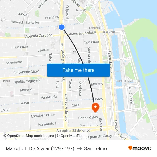 Marcelo T. De Alvear (129 - 197) to San Telmo map