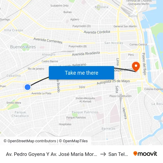 Av. Pedro Goyena Y Av. José María Moreno to San Telmo map