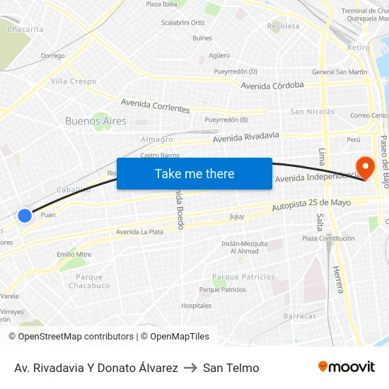 Av. Rivadavia Y Donato Álvarez to San Telmo map