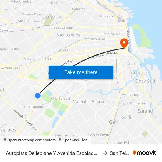 Autopista Dellepiane Y Avenida Escalada (8 - 51) to San Telmo map
