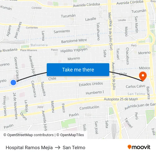 Hospital Ramos Mejía to San Telmo map