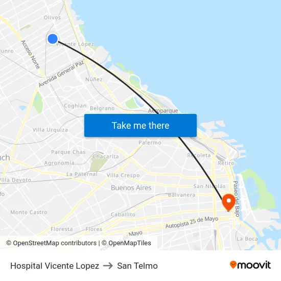 Hospital Vicente Lopez to San Telmo map