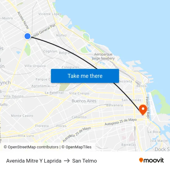 Avenida Mitre Y Laprida to San Telmo map