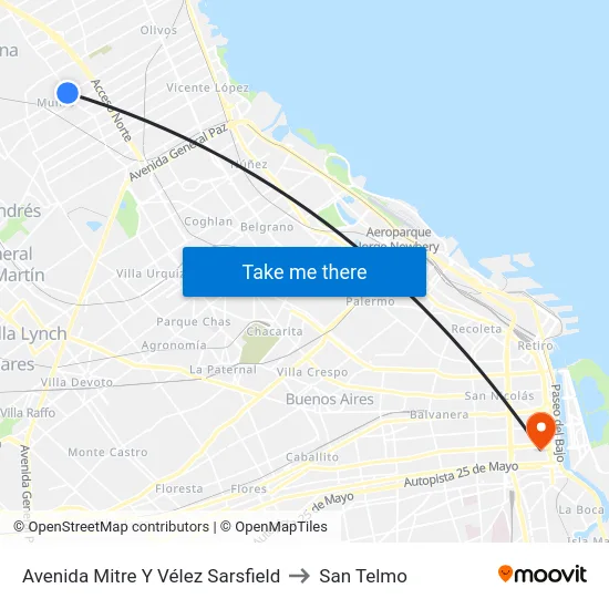 Avenida Mitre Y Vélez Sarsfield to San Telmo map