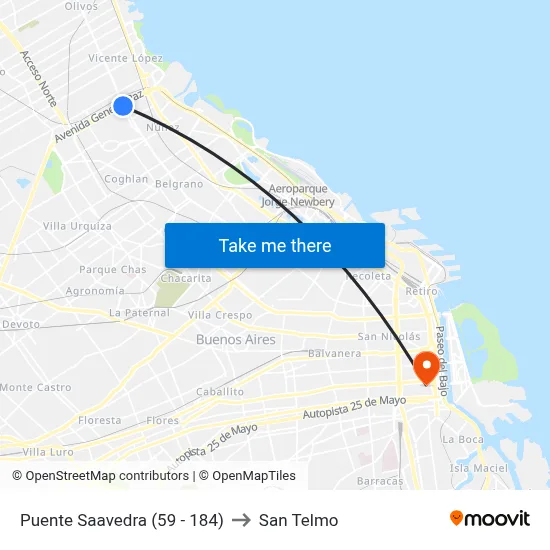 Puente Saavedra (59 - 184) to San Telmo map