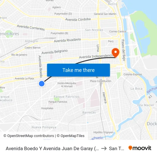 Avenida Boedo Y Avenida Juan De Garay (128 - 134 - 160) to San Telmo map