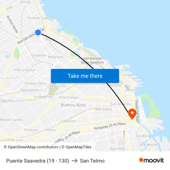 Puente Saavedra (19 - 130) to San Telmo map