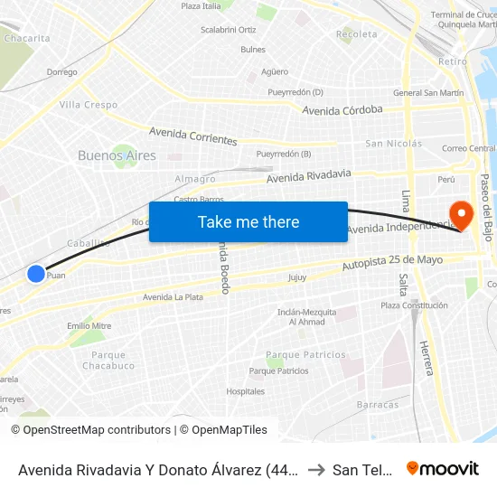 Avenida Rivadavia Y Donato Álvarez (44 - 76) to San Telmo map