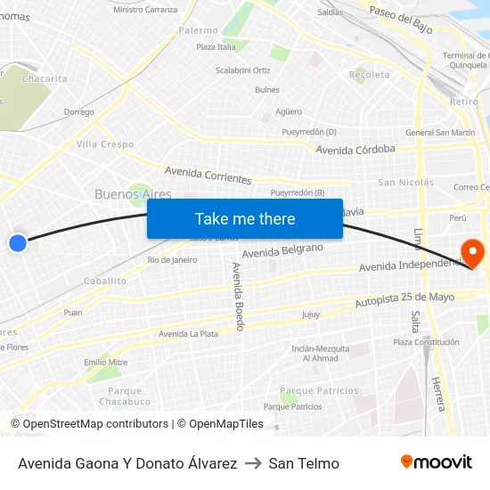 Avenida Gaona Y Donato Álvarez to San Telmo map