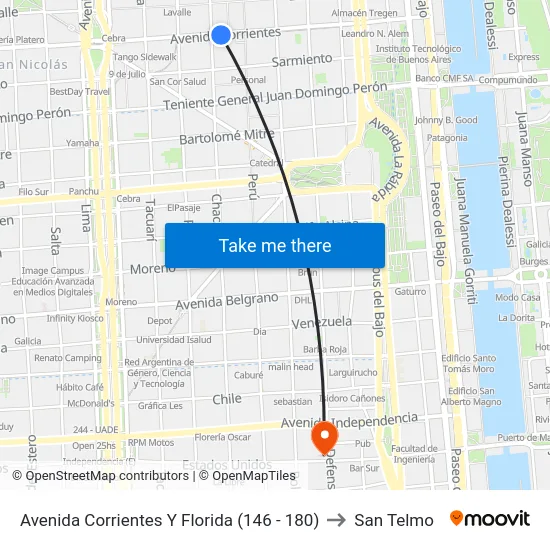 Avenida Corrientes Y Florida (146 - 180) to San Telmo map