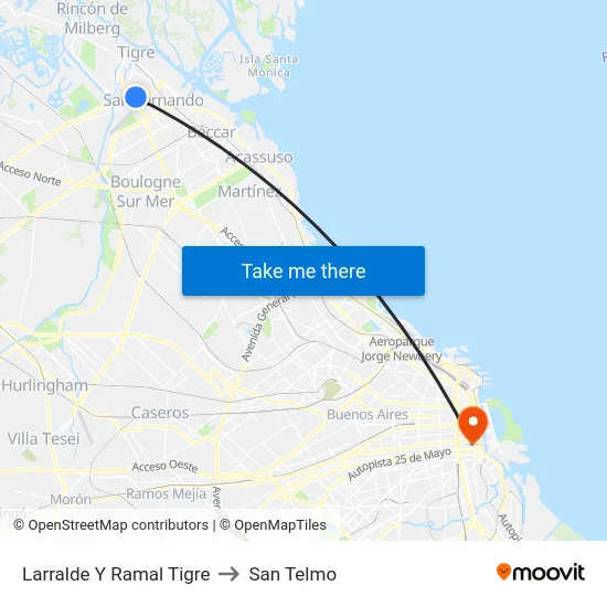 Larralde Y Ramal Tigre to San Telmo map