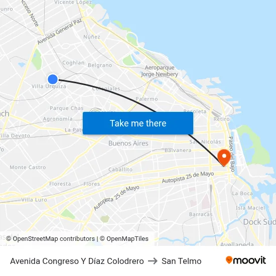 Avenida Congreso Y Díaz Colodrero to San Telmo map