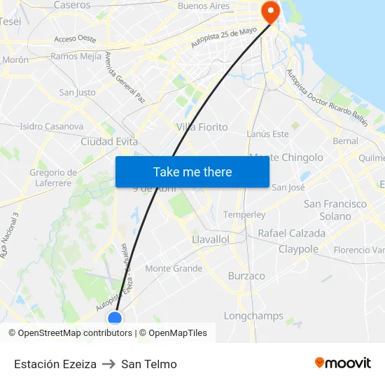 Estación Ezeiza to San Telmo map