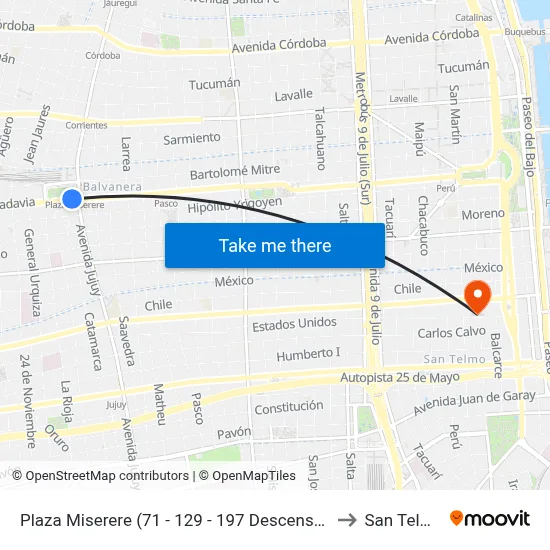 Plaza Miserere (71 - 129 - 197 Descensos) to San Telmo map