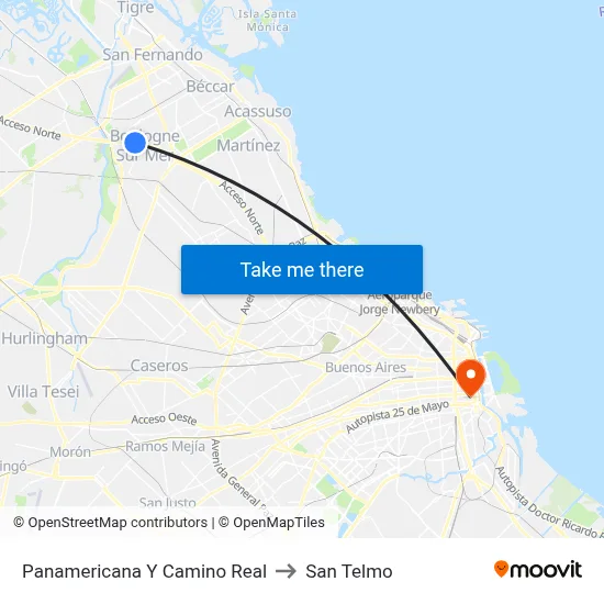 Panamericana Y Camino Real to San Telmo map