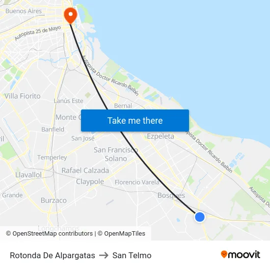 Rotonda De Alpargatas to San Telmo map