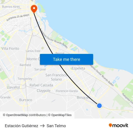 Estación Gutiérrez to San Telmo map