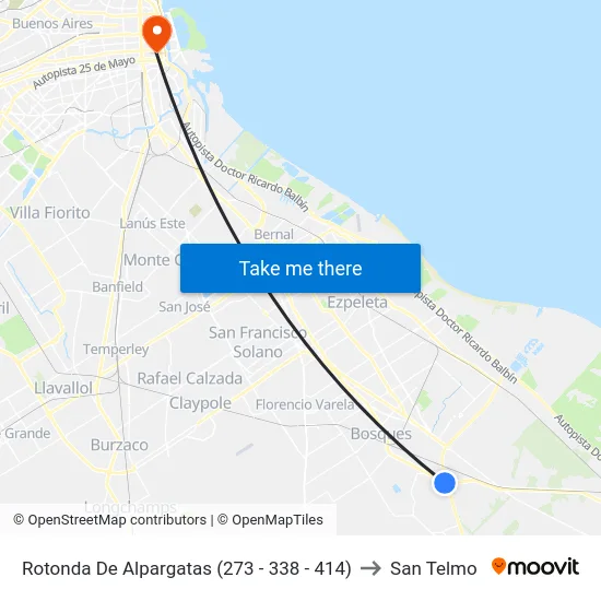 Rotonda De Alpargatas (273 - 338 - 414) to San Telmo map