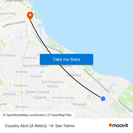 Country Abril (A Retiro) to San Telmo map