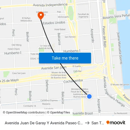 Avenida Juan De Garay Y Avenida Paseo Colón (129 - 195 - 197) to San Telmo map