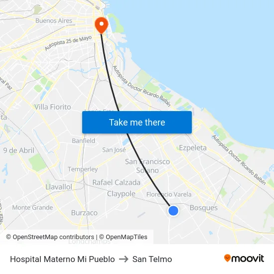 Hospital Materno Mi Pueblo to San Telmo map