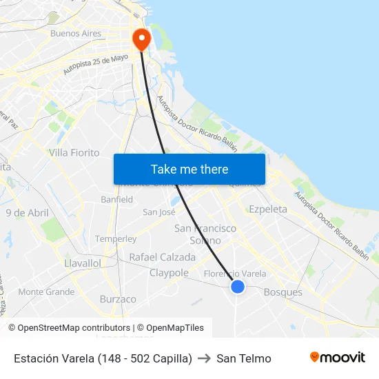 Estación Varela (148 - 502 Capilla) to San Telmo map