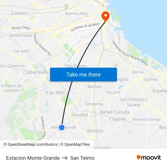 Estacion Monte Grande to San Telmo map
