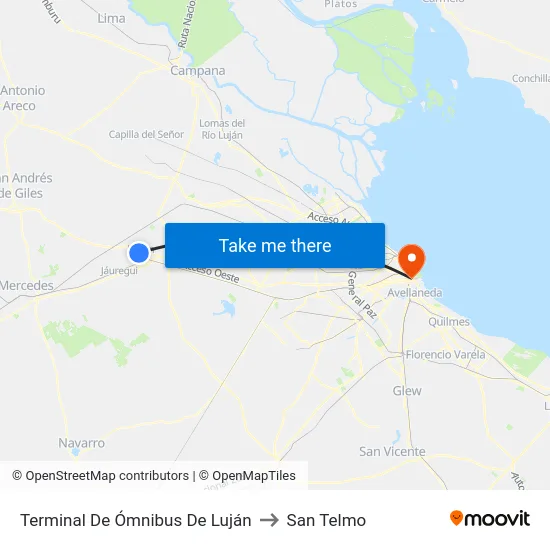 Terminal De Ómnibus De Luján to San Telmo map