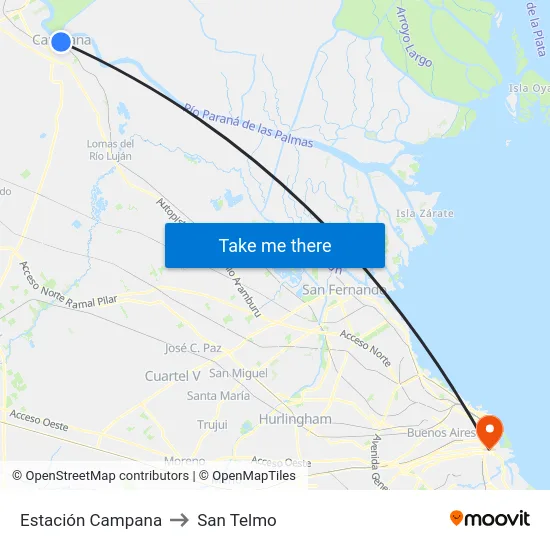 Estación Campana to San Telmo map
