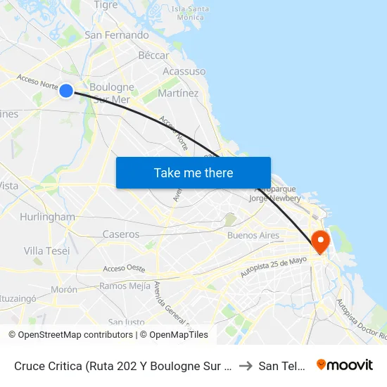 Cruce Critica (Ruta 202 Y Boulogne Sur Mer) to San Telmo map