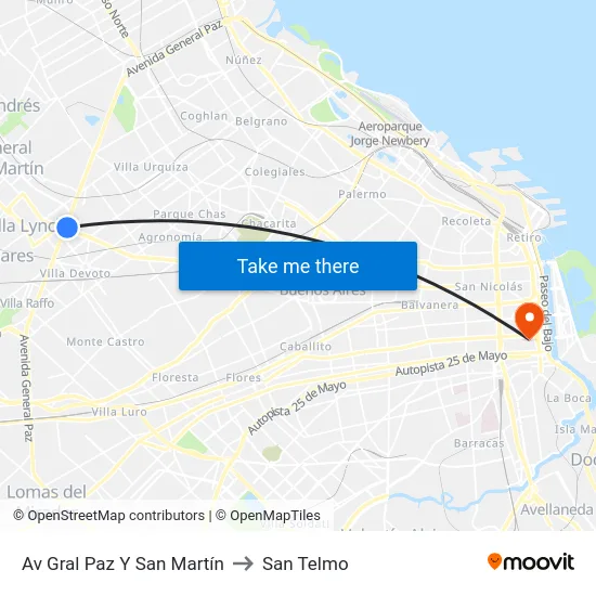 Av Gral Paz Y San Martín to San Telmo map