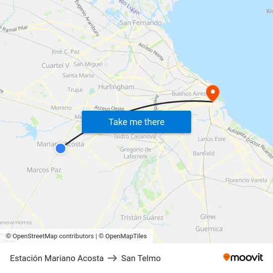 Estación Mariano Acosta to San Telmo map