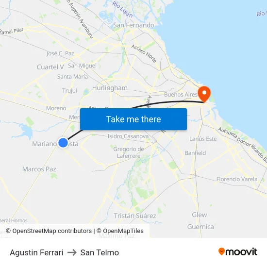 Agustin Ferrari to San Telmo map