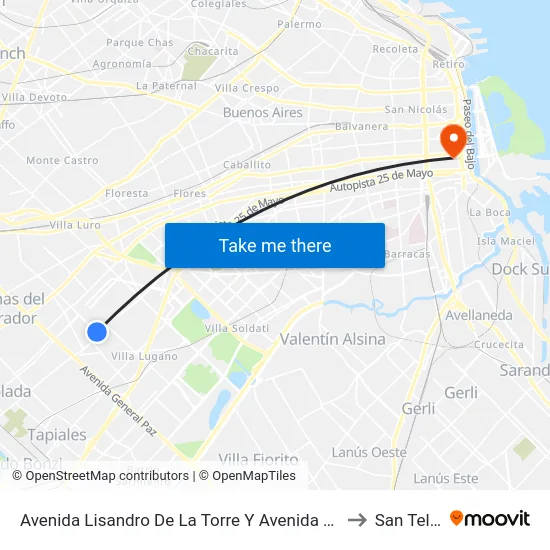Avenida Lisandro De La Torre Y Avenida Eva Perón to San Telmo map