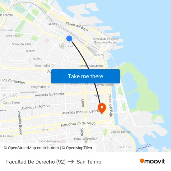 Facultad De Derecho (92) to San Telmo map
