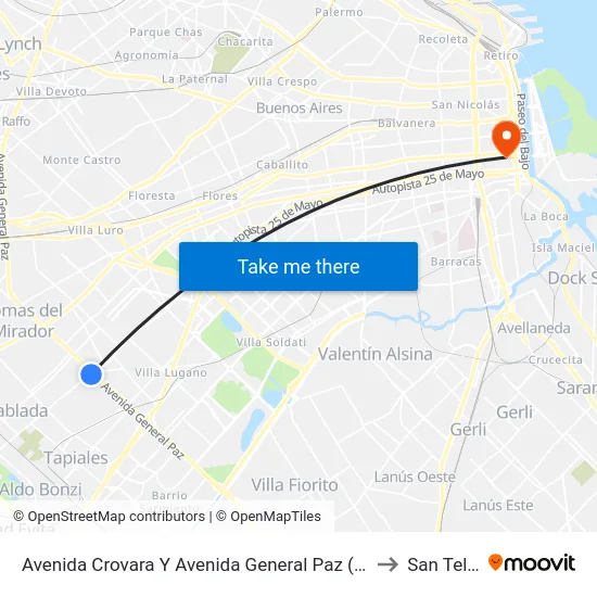 Avenida Crovara Y Avenida General Paz (180 - 630) to San Telmo map