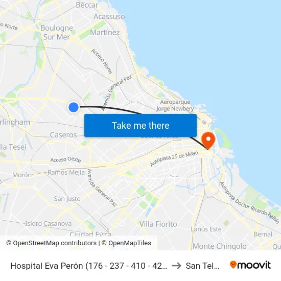Hospital Eva Perón (176 - 237 - 410 - 429) to San Telmo map