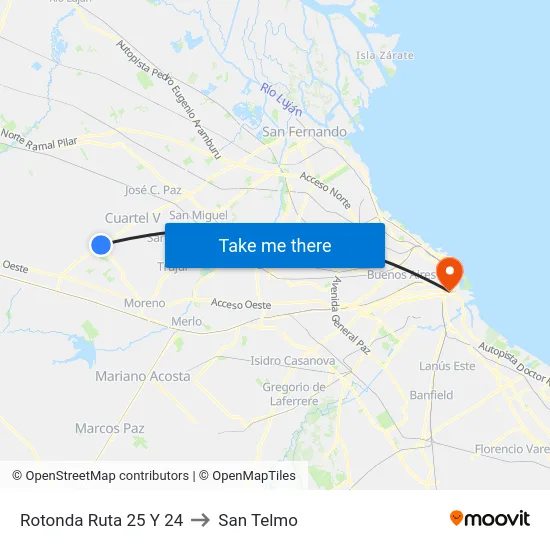 Rotonda Ruta 25 Y 24 to San Telmo map
