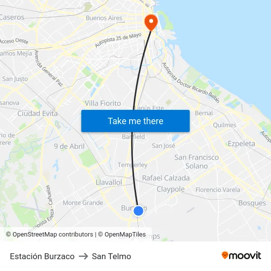 Estación Burzaco to San Telmo map