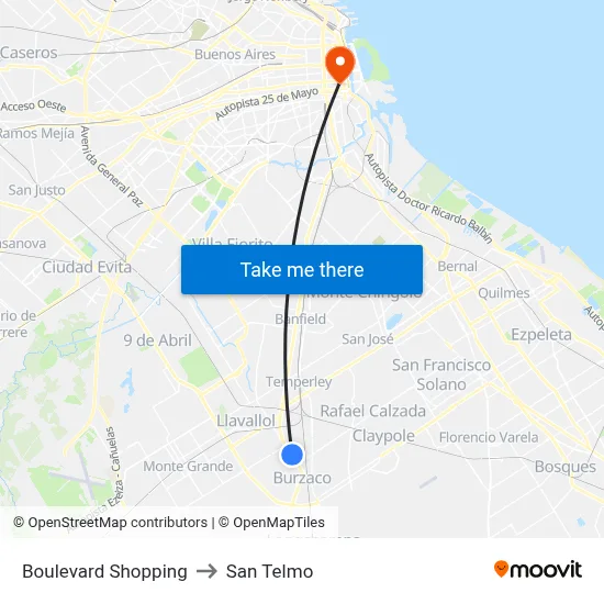 Boulevard Shopping to San Telmo map