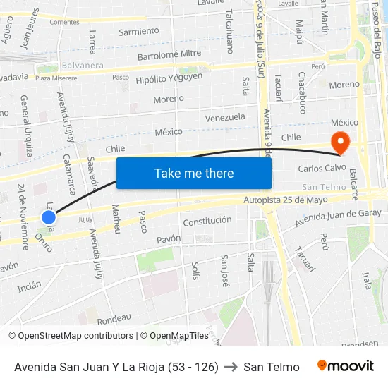 Avenida San Juan Y La Rioja (53 - 126) to San Telmo map