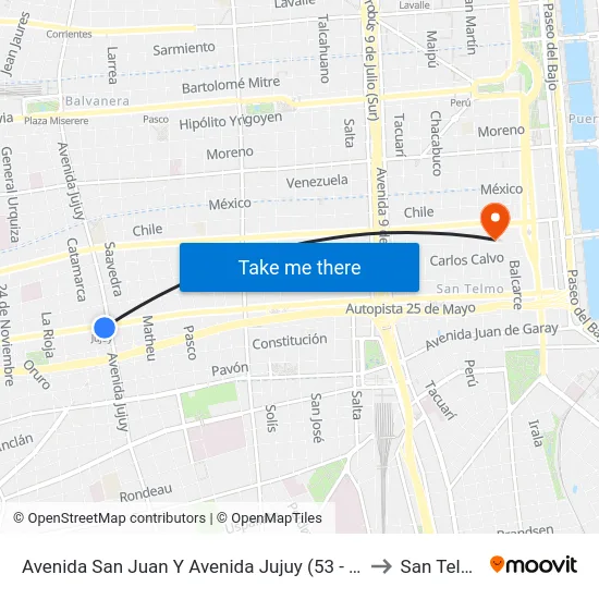 Avenida San Juan Y Avenida Jujuy (53 - 126) to San Telmo map