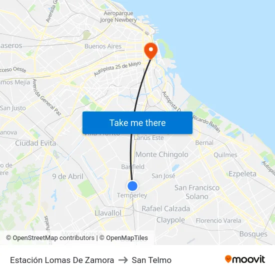 Estación Lomas De Zamora to San Telmo map