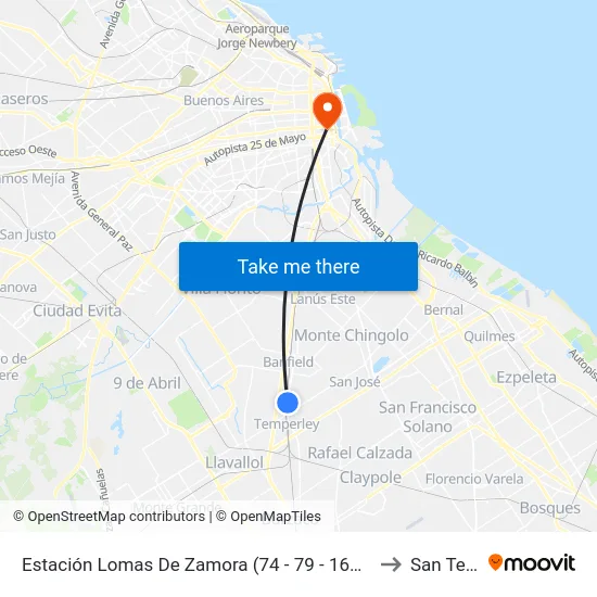 Estación Lomas De Zamora (74 - 79 - 160 - 278 - 323) to San Telmo map