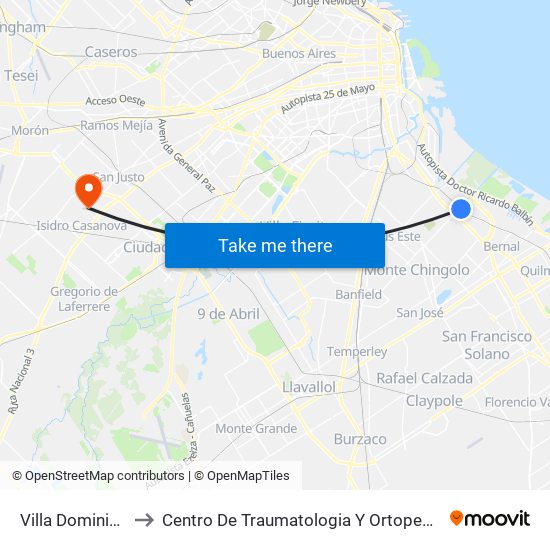 Villa Dominico to Centro De Traumatologia Y Ortopedia map