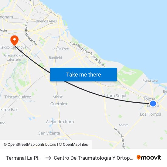 Terminal La Plata to Centro De Traumatologia Y Ortopedia map