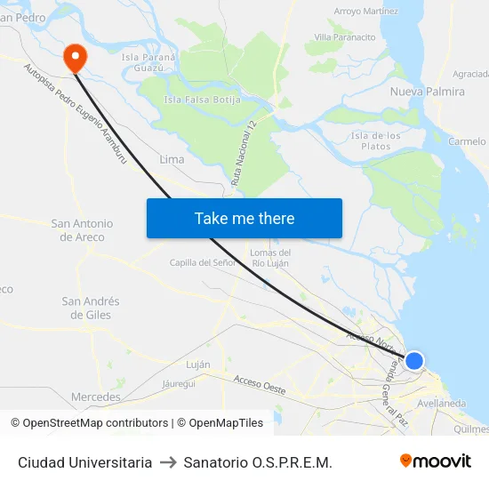 Ciudad Universitaria to Sanatorio O.S.P.R.E.M. map