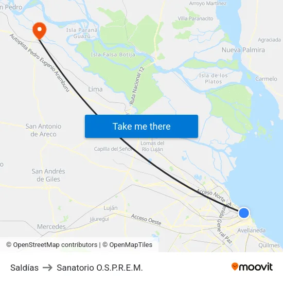 Saldías to Sanatorio O.S.P.R.E.M. map