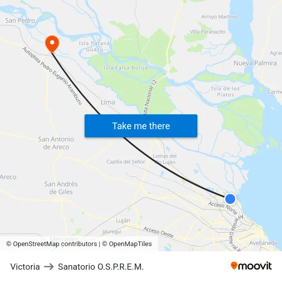 Victoria to Sanatorio O.S.P.R.E.M. map