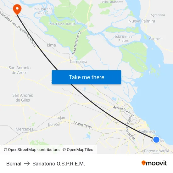 Bernal to Sanatorio O.S.P.R.E.M. map